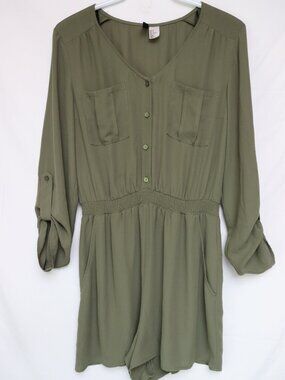 H&M Divided Olive Green Button‑Front Romper – Size 6